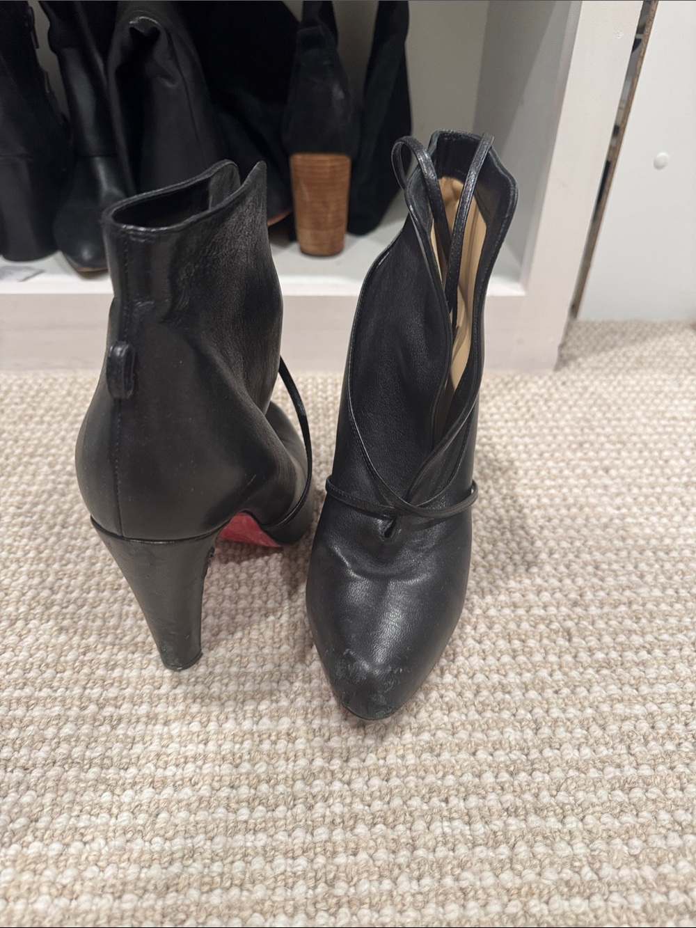 Louis Vuitton Black Leather Pointed Ankle Booties with Wrap Detail